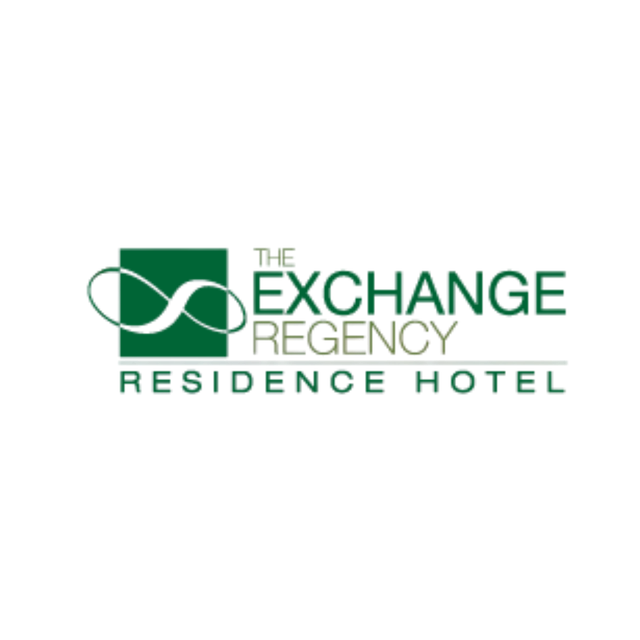 Logo for The Exchange Regency Residence Hotel; green square with stylized E.
