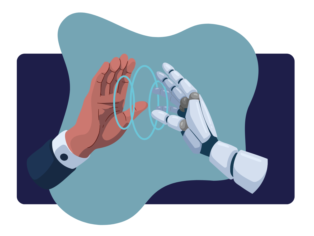 A human hand and an AI hand meeting — LOKAL helps people and AI work together
