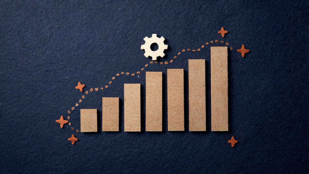 Paper-craft header illustrating AI automation cost in Australia — connected workflow tiles and a price tag on torn navy paper.