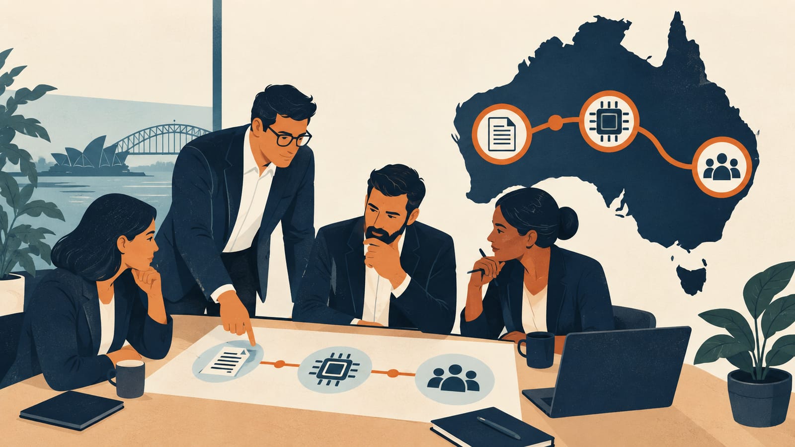 Editorial header image for a guide to AI for Australian business in 2026.