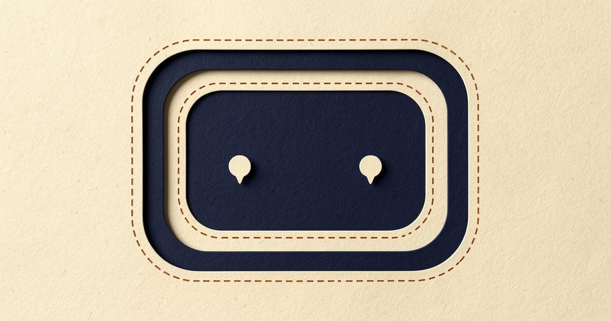 Paper-craft illustration: deep-navy rounded cut-paper frames nested one inside the other on cream paper, each layer separated by a thin dashed burnt-orange outline, with two small cream markers resting in the innermost layer.