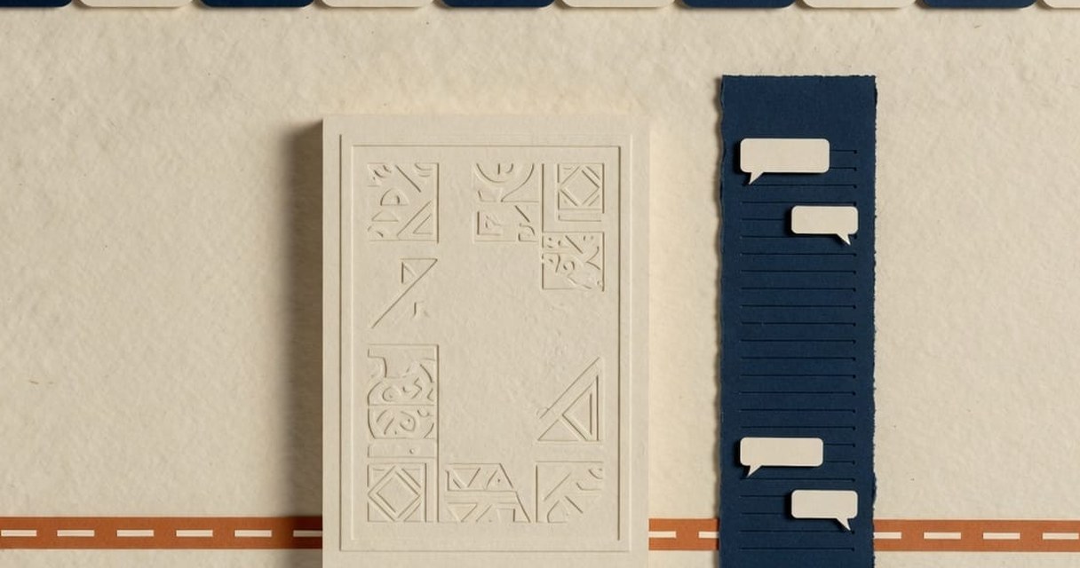 Paper-craft illustration: a cream artifact page standing in its own navy panel, version ticks along the edge, with a dashed orange publish-line running out to a small public link card.
