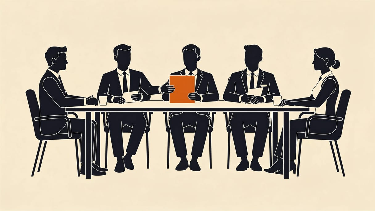 Flat illustration of a hotel team planning around a conference table.