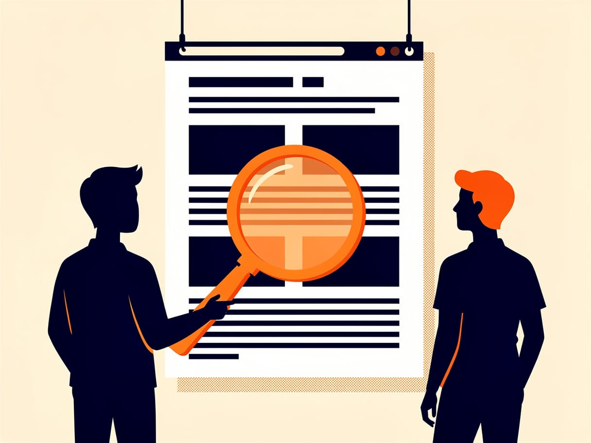 Illustration of colleagues reviewing an AI workflow