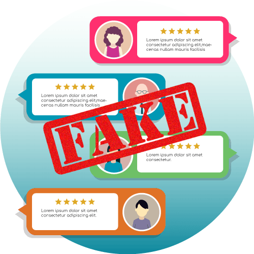 Illustration of fake reviews and followers being removed