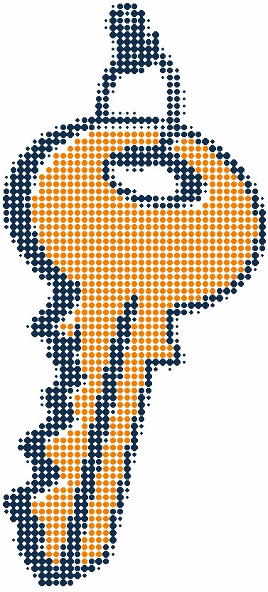 Halftone illustration of a single orange key