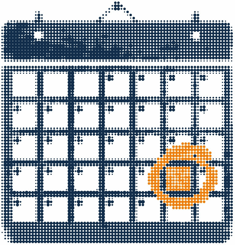 Halftone illustration of a wall calendar with one day circled in orange