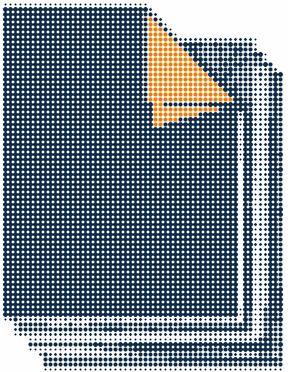 Halftone illustration of a stack of pages, the top corner folded in orange