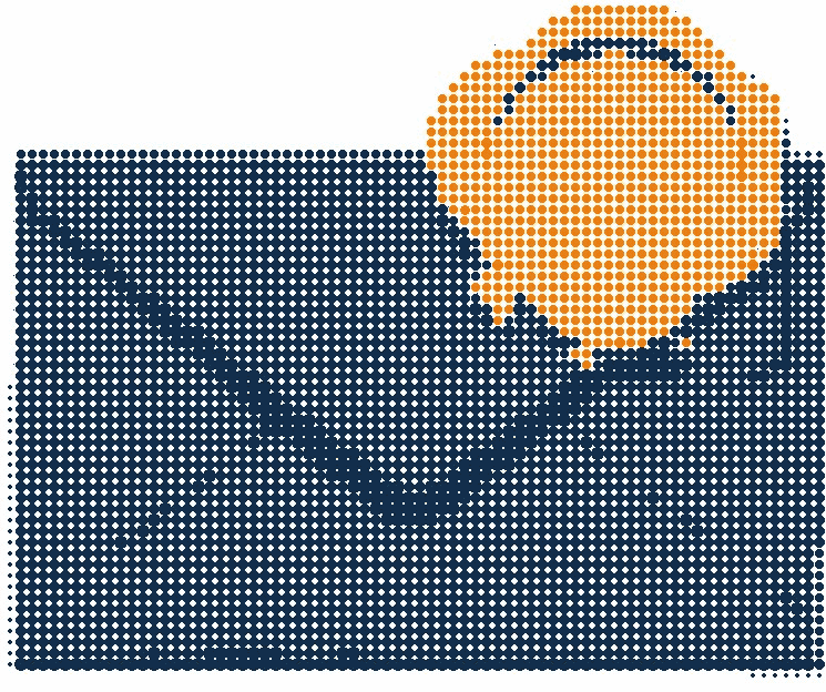 Halftone illustration of a sealed envelope, the wax seal in orange