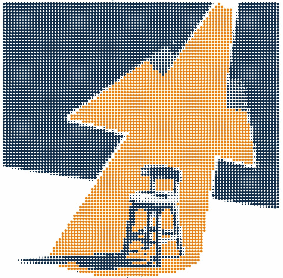 Halftone illustration of a spotlight falling on an empty stool