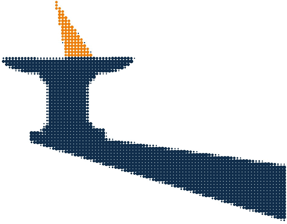 Halftone illustration of a stone sundial casting one long shadow, its gnomon in orange