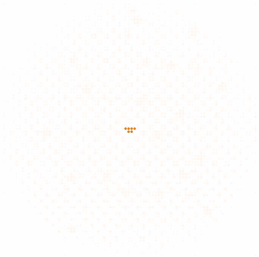 Light halftone illustration of a star field under a survey grid, one gridded star in orange