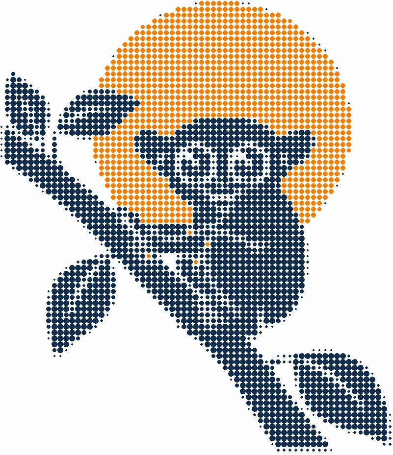 Halftone illustration of a Philippine tarsier on a jungle branch, wide eyes watching, a full moon in orange behind it